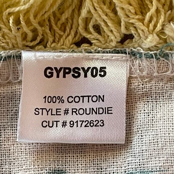 Gypsy 05 Round Tablecloth 66" The Boho Beach Teal And Yellow With Fringe - Picture 7 of 7